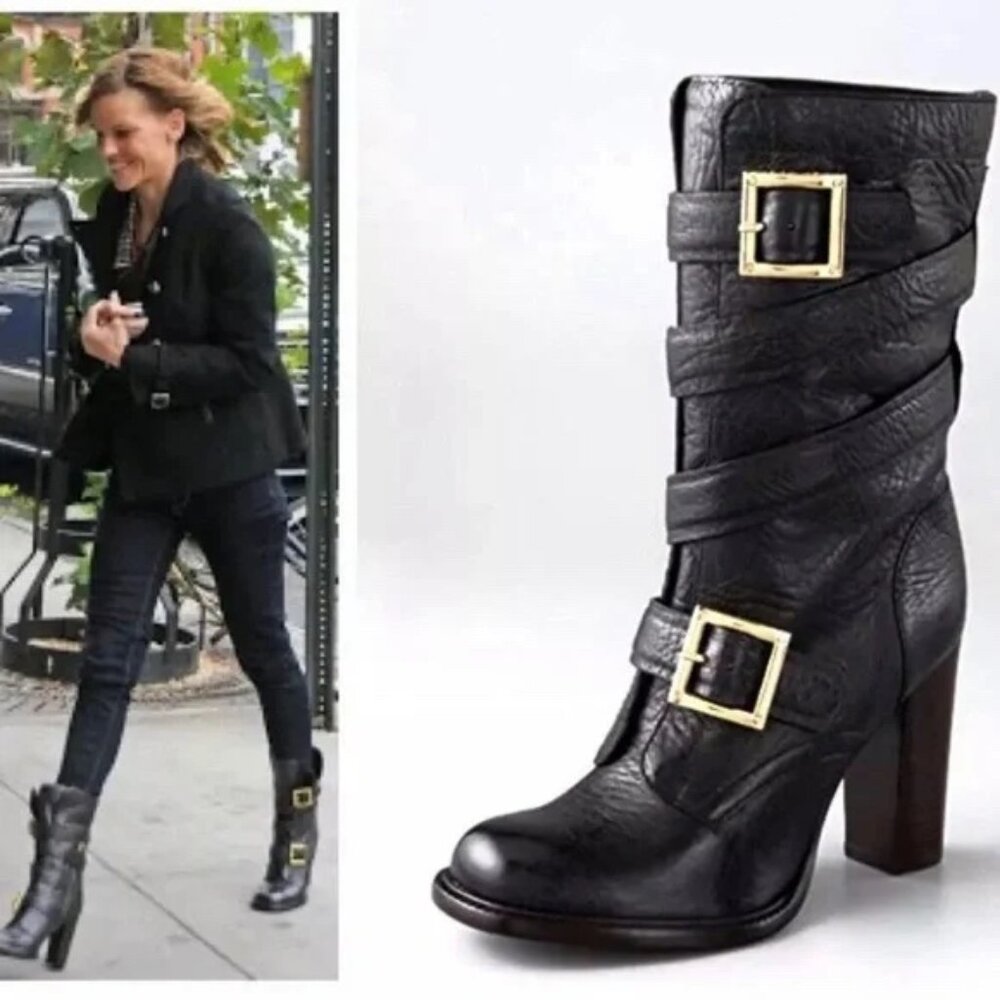 Tory Burch  Never Worn Jaden Black Pebbled Boots - Size 8M